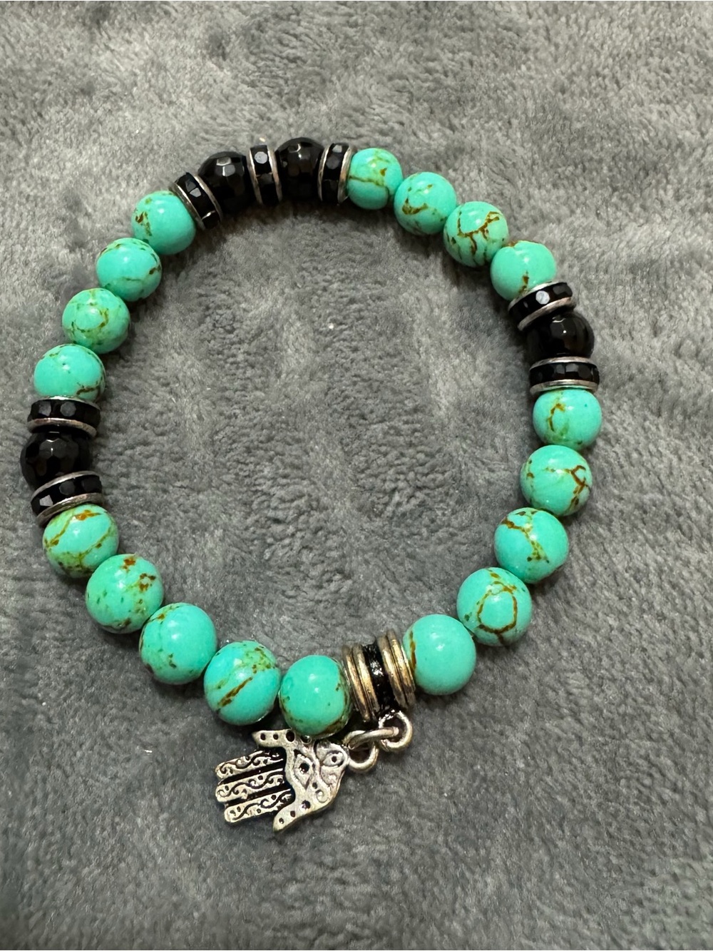 Turquoise Beaded Hamsa Charm Stretch Bracelet - Turquoise

#8